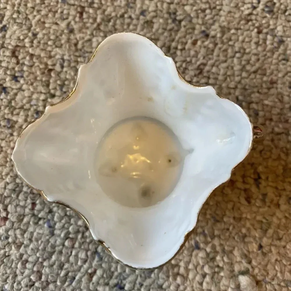 Antique 1498 Mini Tea Cup No Saucer White Porcelain Gold Plated Cottagecore